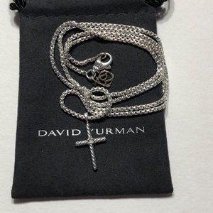 David Yurman SS Cable Classics Petite Cross With Diamond Necklace 22” L